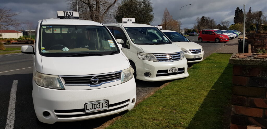 Taxis for  hire at the Te Awamutu isite